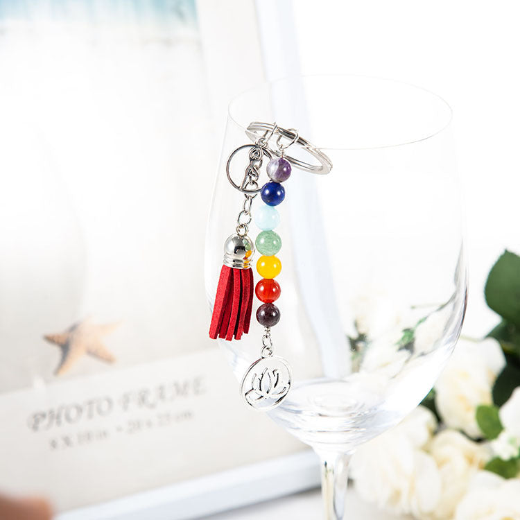 Wholesale Tassel Lotus Flower Colorful Beads Stones Alloy Keychains